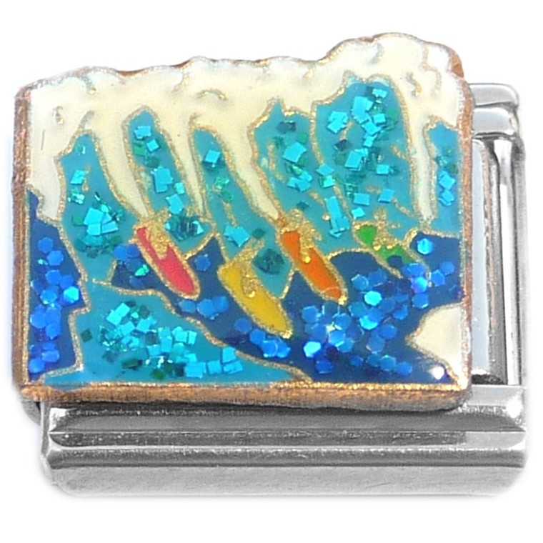 Surfers Riding Ocean Waves Italian Charm