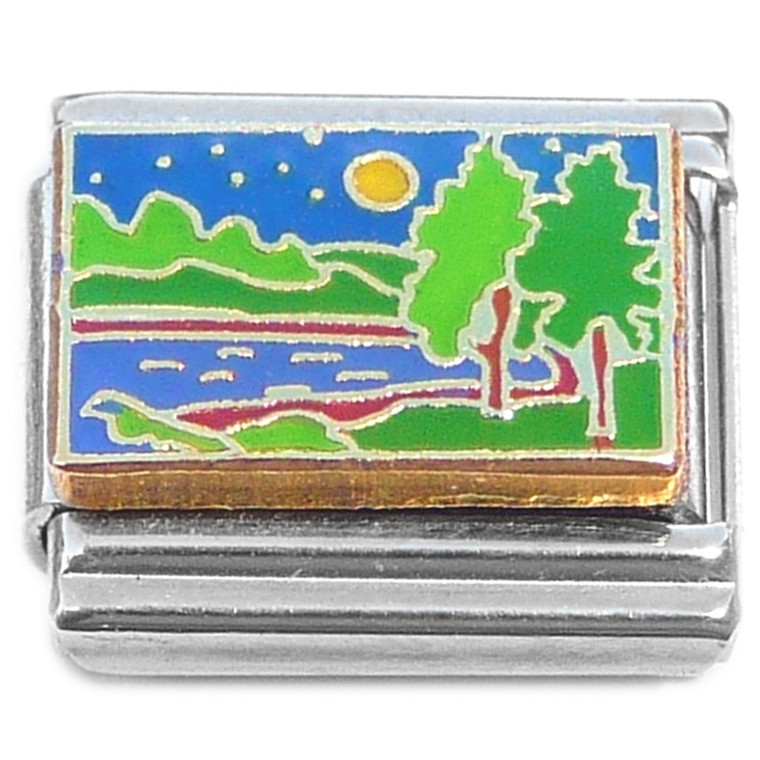 River Mountains Trees Moon Sky Italian Charm