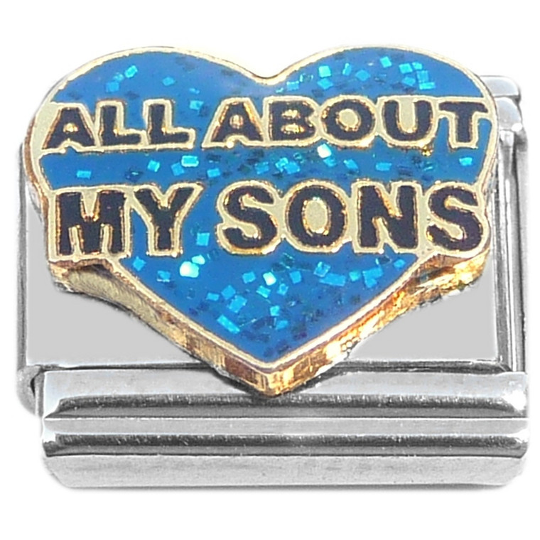 All About My Sons Blue Heart Italian Charm