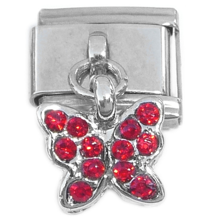 Butterfly Red Bling Dangle Italian Charm
