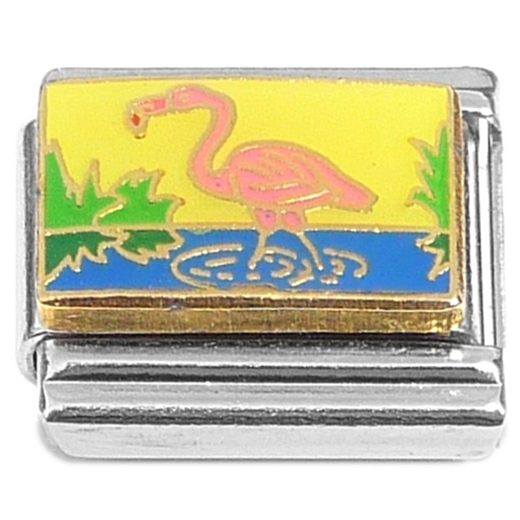 Pink Flamingo Yellow Sky Italian Charm