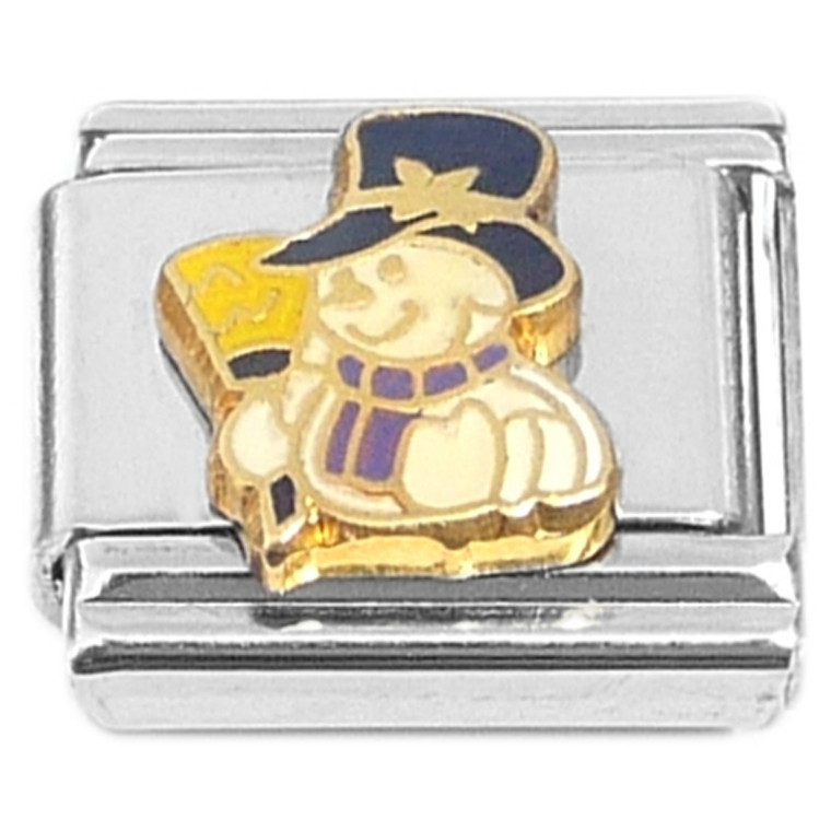 Smiling Snowman Broom Top Hat Italian Charm