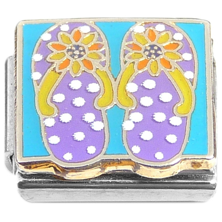Purple Flip Flops on Blue Italian Charm
