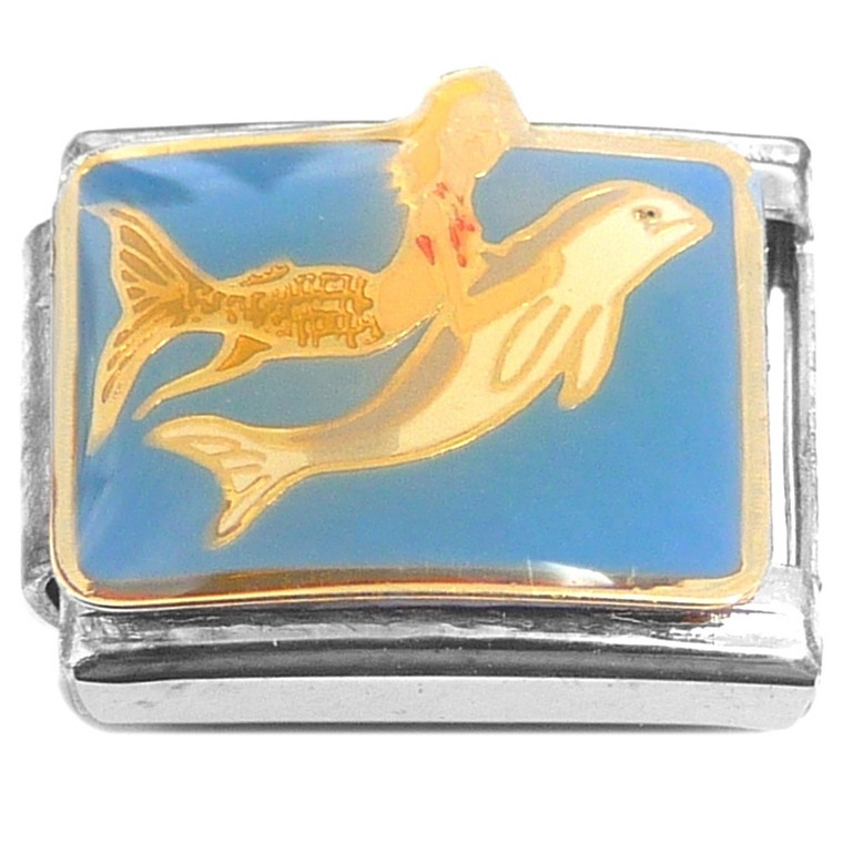 Swimming Mermaid and Dolphin Italian Charm