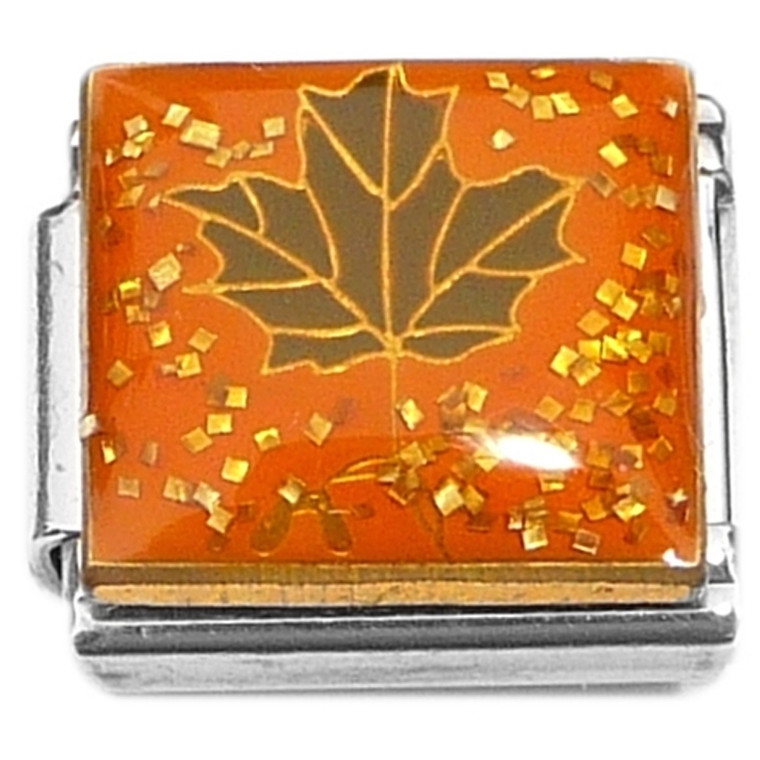 Dark Leaf Orange Glitter Italian Charms