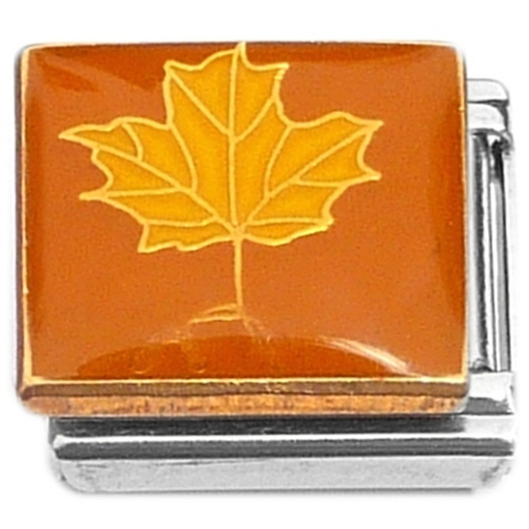 Yellow Leaf on Amber Italian Charms