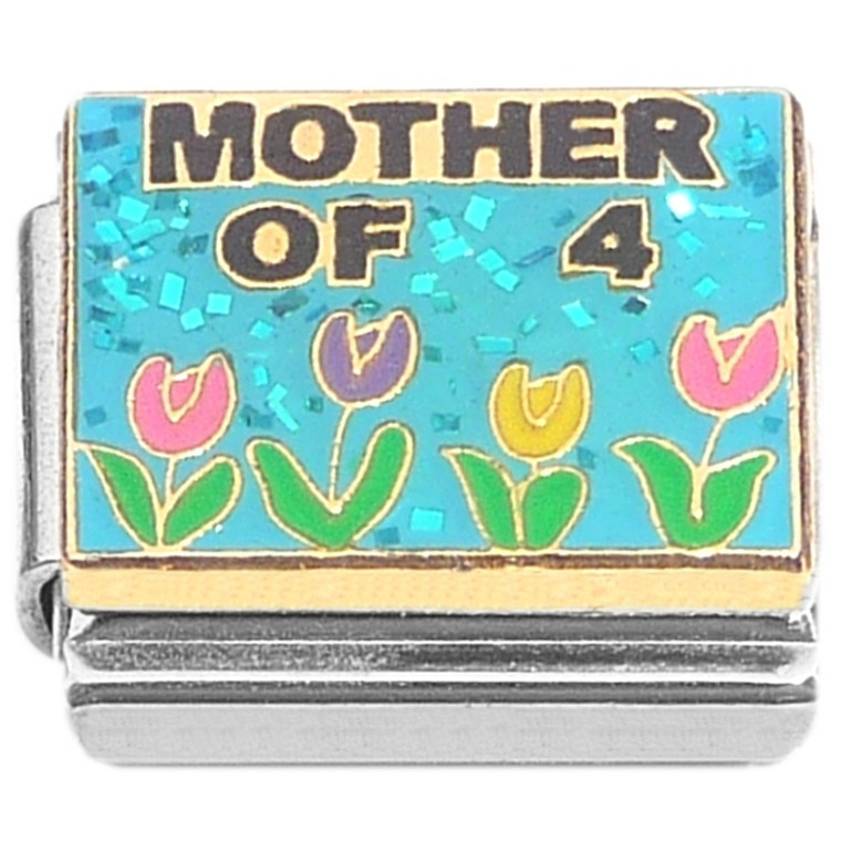 Mother of Four Flowers Blue Glitter Italian Charms