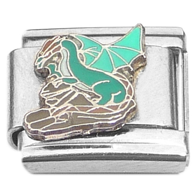 Teal Dragon on Rocks Italian Charms