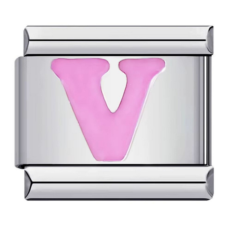 Pink Letter V Italian Charm