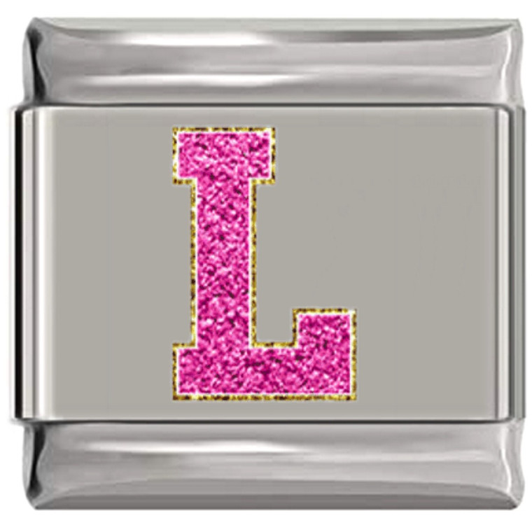 Sparkle Pink Letter L Italian Charm