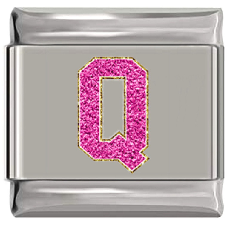Sparkle Pink Letter Q Italian Charm