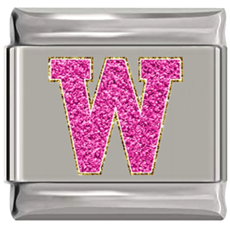Sparkle Pink Letter W Italian Charm