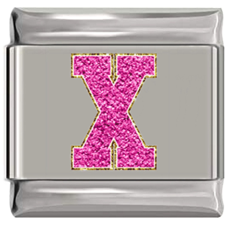 Sparkle Pink Letter X Italian Charm