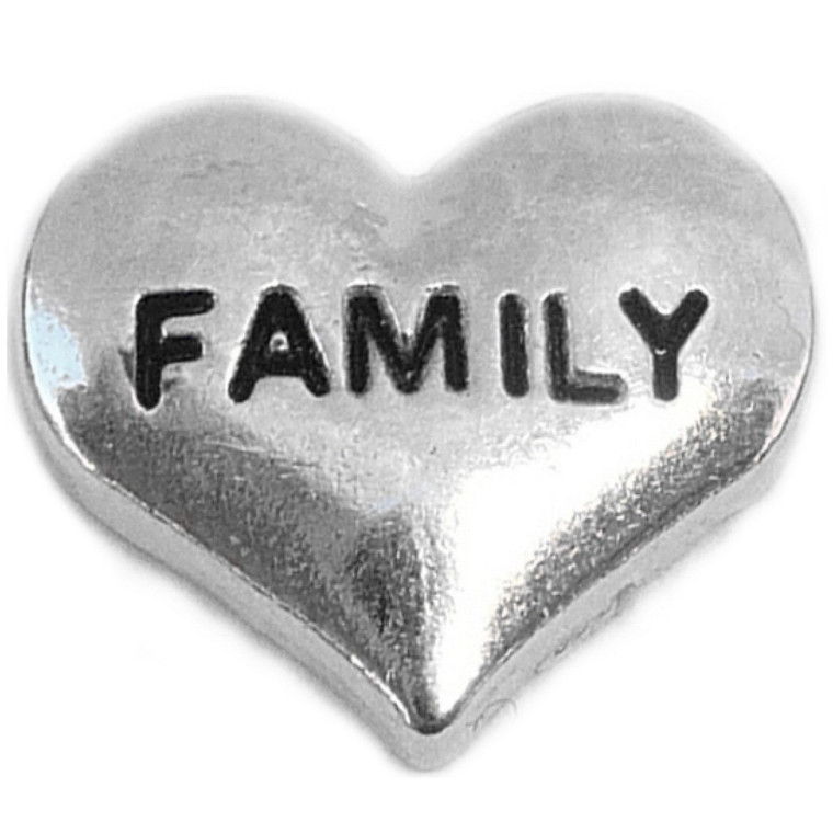 Family Silvertone Heart Floating Locket Charm
