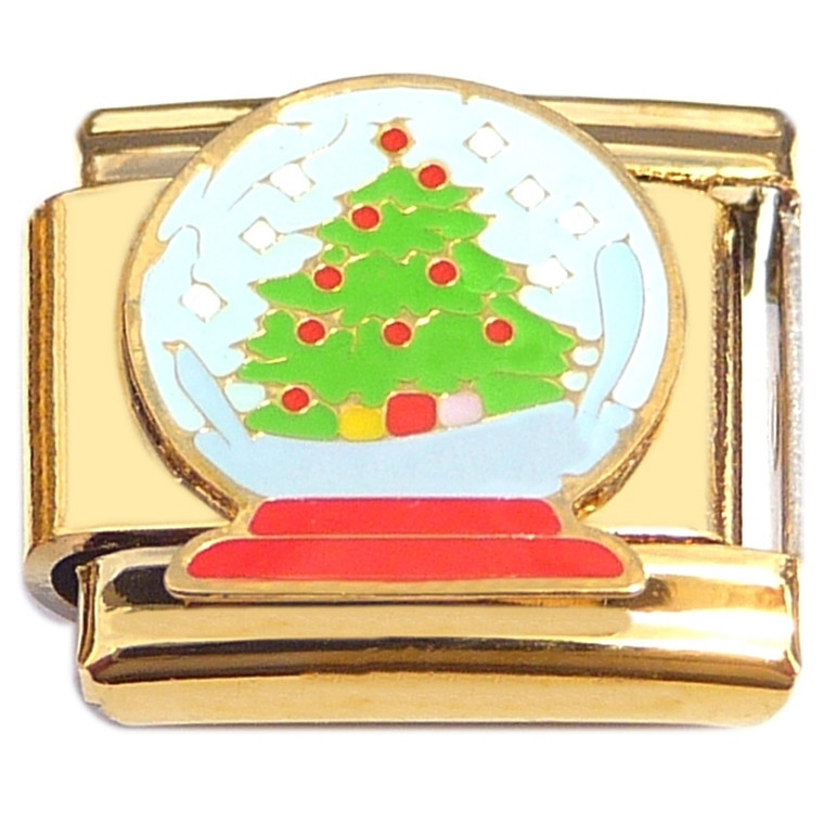Christmas Tree Snowglobe Gold Base Italian Charm