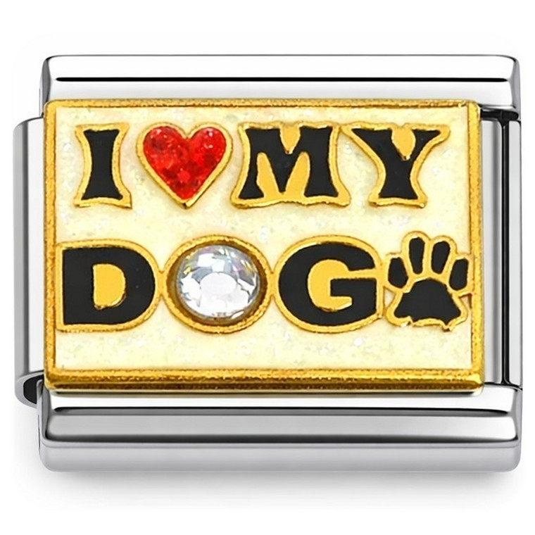 I Love My Dog Clear Bling Italian Charm