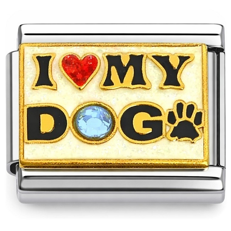 I Love My Dog Blue Bling Italian Charm