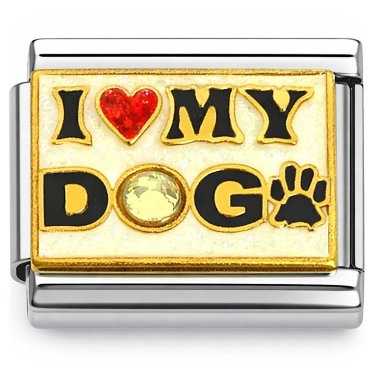 I Love My Dog Yellow Bling Italian Charm
