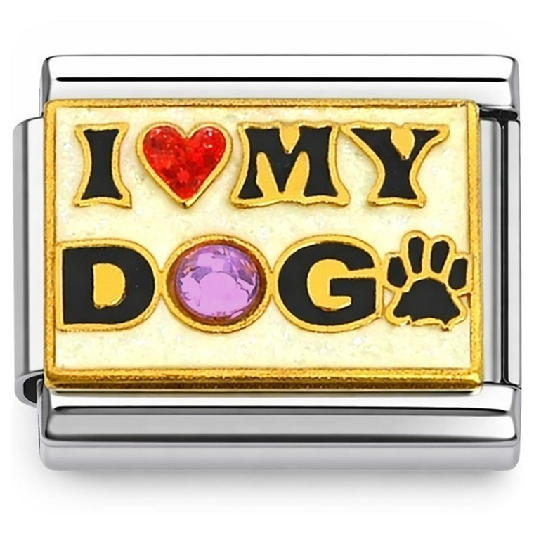 I Love My Dog Purple Bling Italian Charm