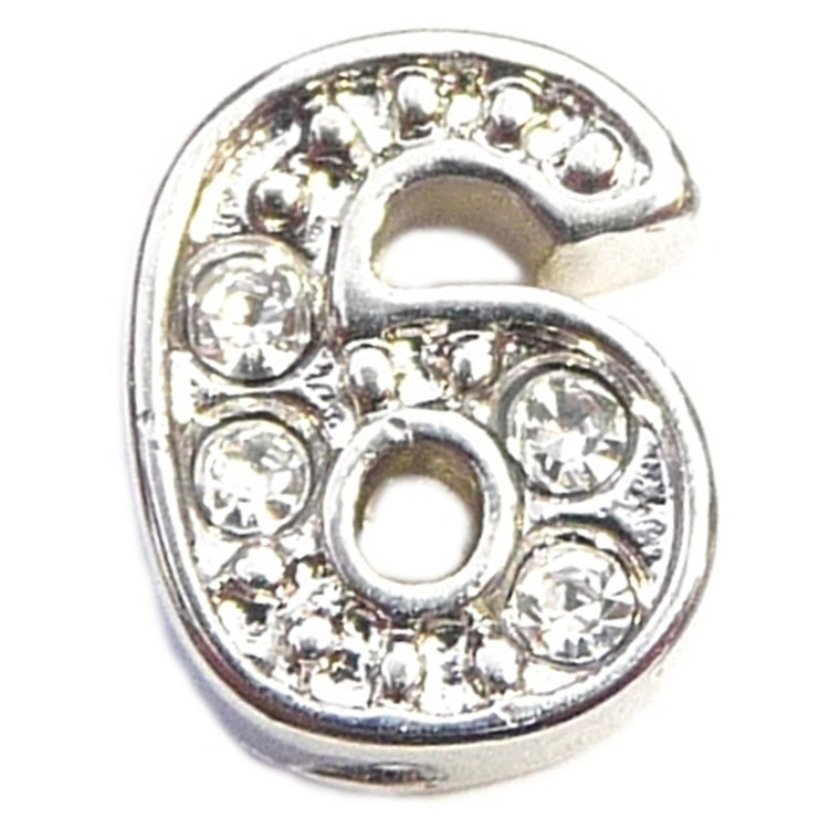Fancy Silvertone Number 6 Floating Locket Charm