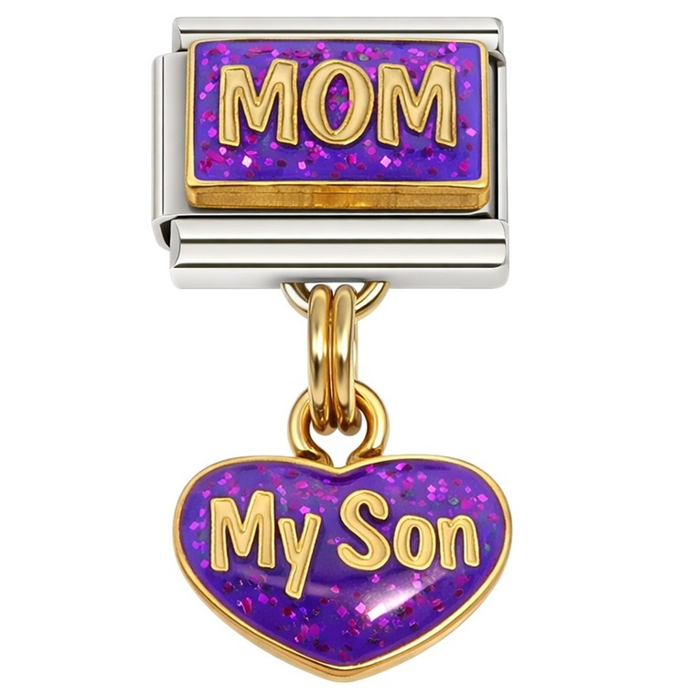 Mom My Son Purple Dangle Italian Charm