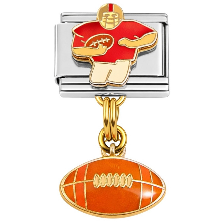 Red Football Player Dangle Italian Charm
