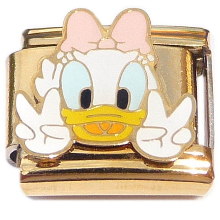 Cute Girl Duck Gold Trim Italian Charm