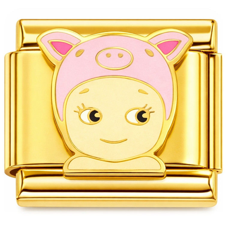 Pig Angel Gold Base Italian Charm