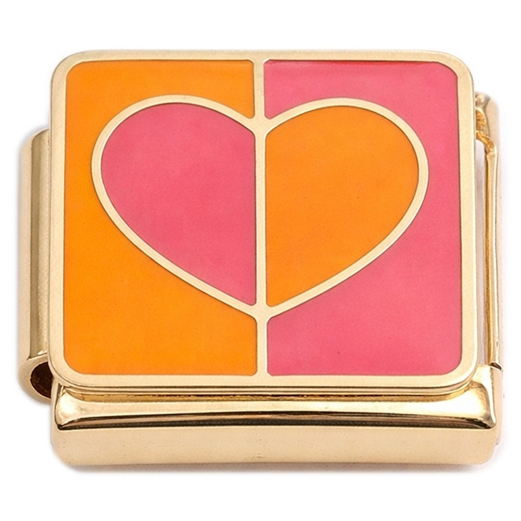 Heart Pink Orange Gold Base Italian Charm