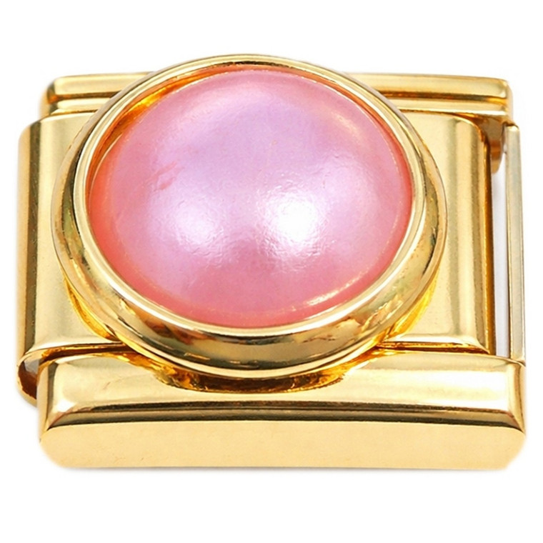 Big Pearly Round Pink Gold Base Italian Charm