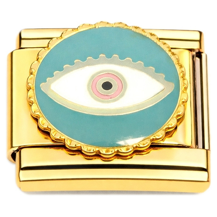 Round Blue Evil Eye Protection Gold Base Italian Charm