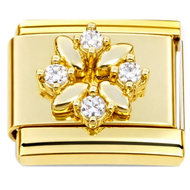 Flower Bling Gold Base Italian Charm