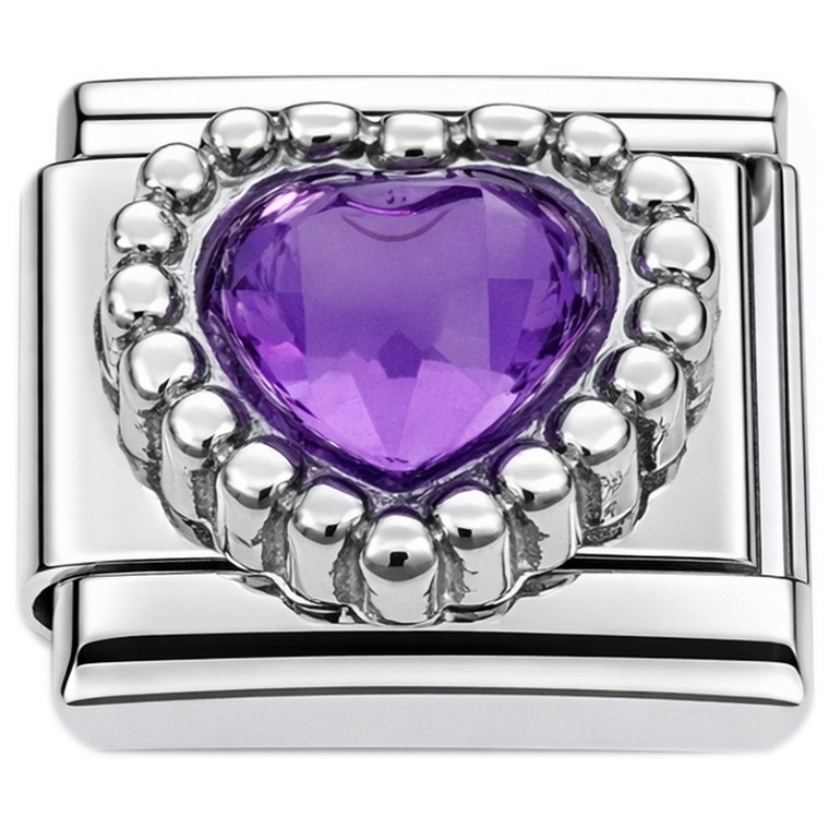 Beaded Purple Bling Heart Italian Charm