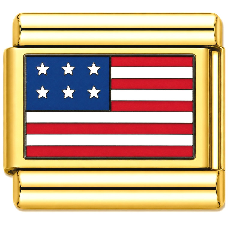 USA American Flag Red White Blue Gold Value Italian Charm