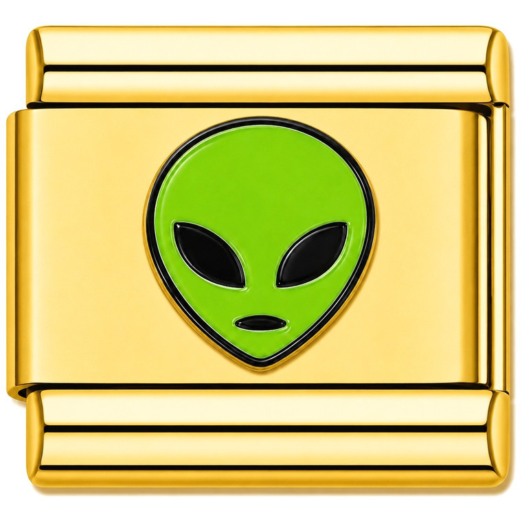 Alien Head Green Face Gold Value Italian Charm