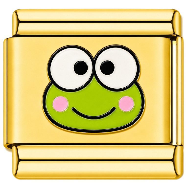 Green Smiling Frog Face Gold Value Italian Charm