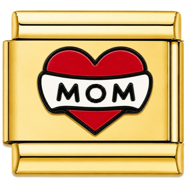 Mom Ribbon Heart Gold Value Italian Charm