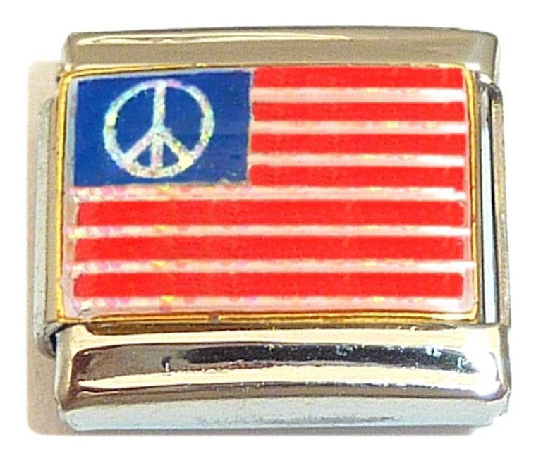 Flag With Peace Sign Italian Charm