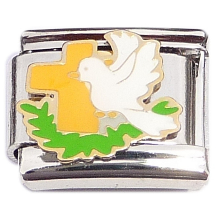 Cross Dove Bird Italian Charm