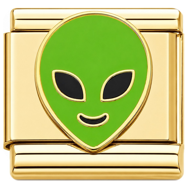 Green Alien Head Gold Base Italian Charm