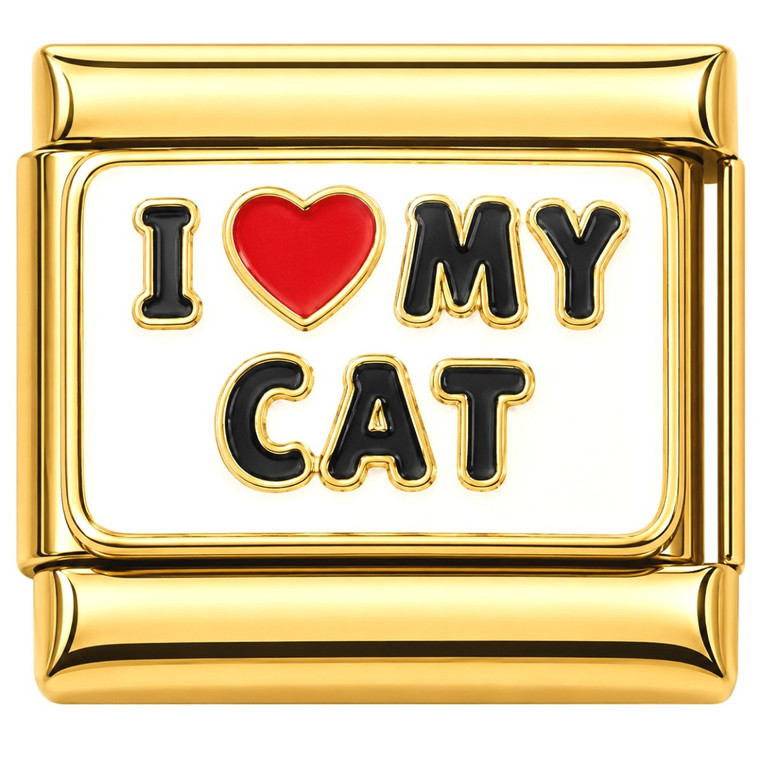 I Love My Cat Gold Italian Charm
