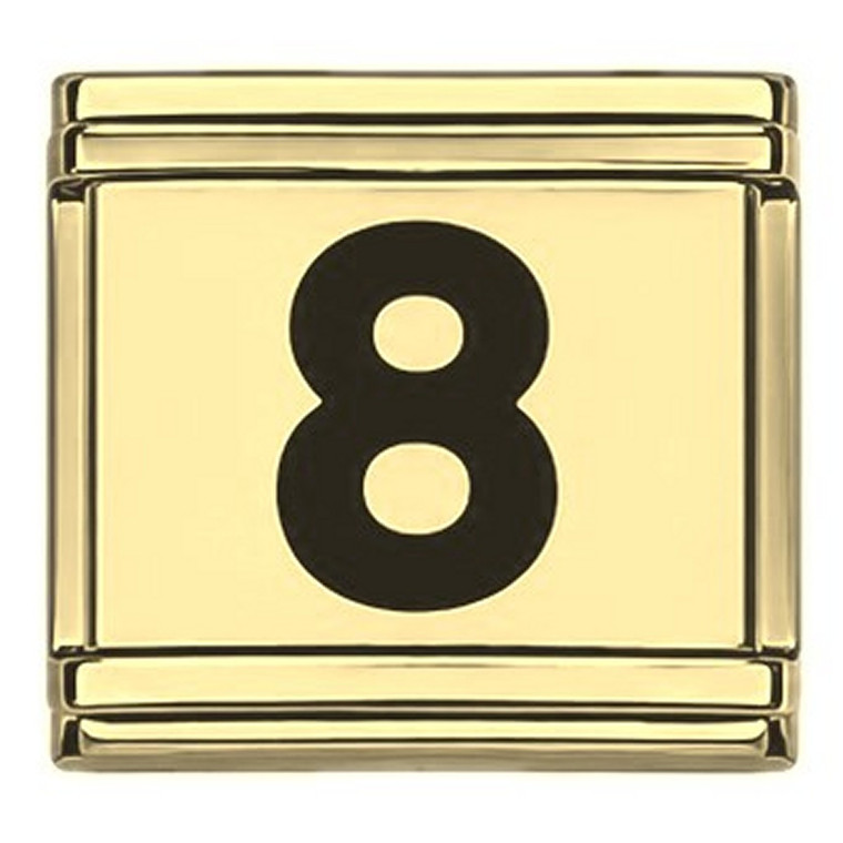 Number Eight Black 8 Gold Italian Charm