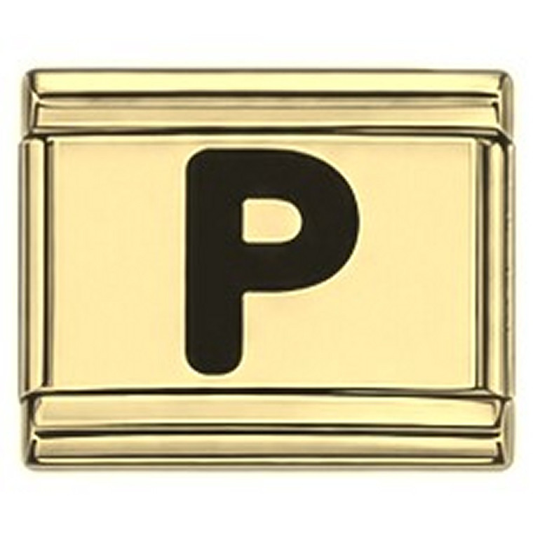 Black Letter P Gold Italian Charm
