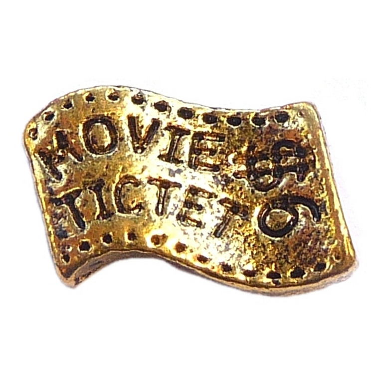 Vintage Goldtone Movie Ticket Floating Locket Charm