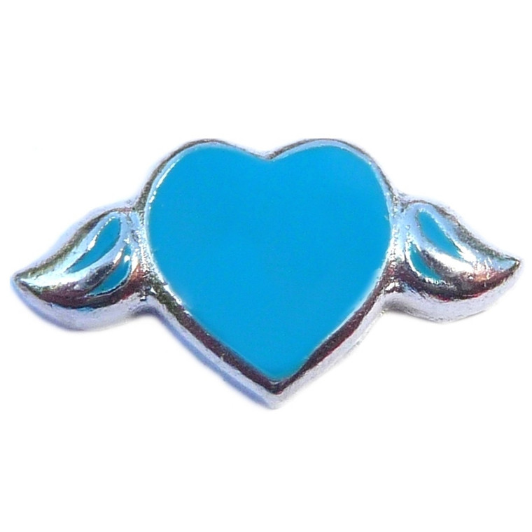 Blue Heart With Wings Floating Locket Charm