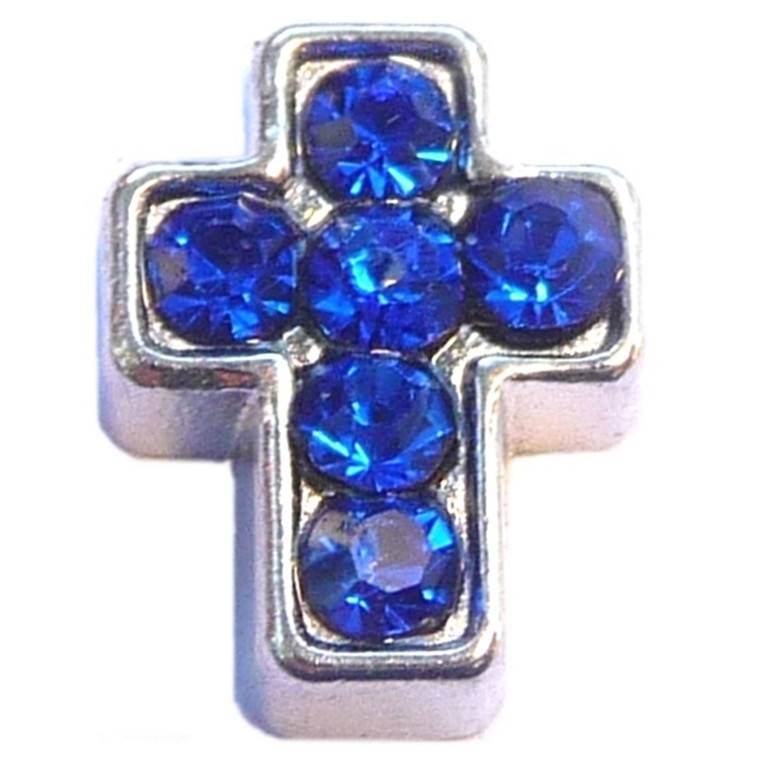 Cross Blue Accents Floating Locket Charm