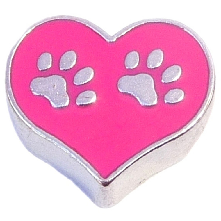 Pink Heart With Paws Floating Locket Charm