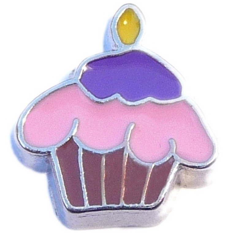 Cupcake With Candle Floating Locket Charm