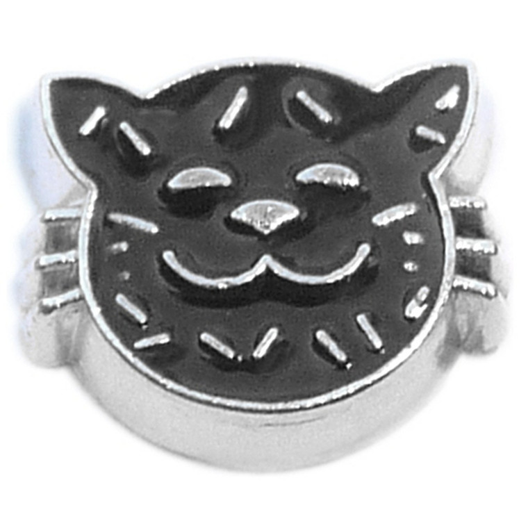 Black Cat Face Floating Locket Charm