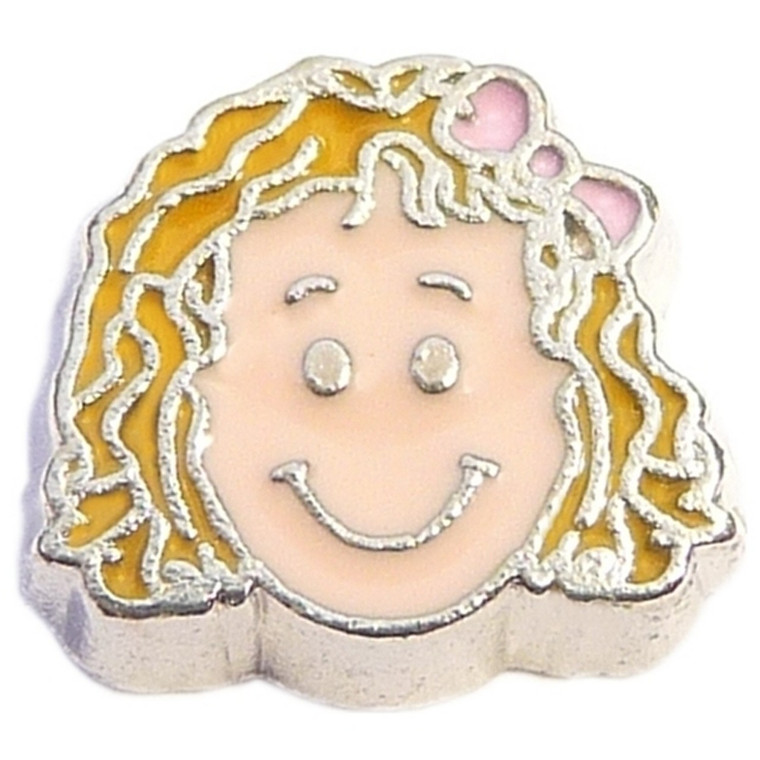 Blonde Curly Hair Girl Floating Locket Charm